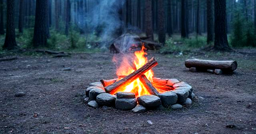 A campfire in the forest