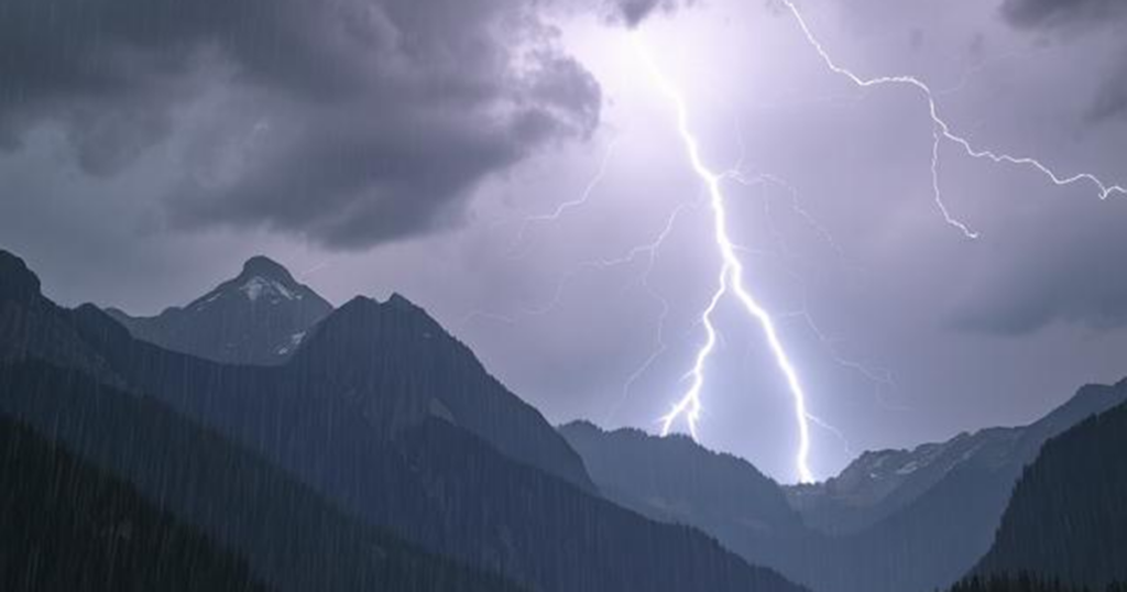 Rain and lightning in the mountains